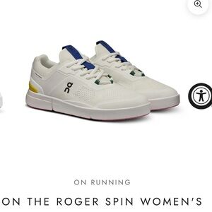 On Running Women's Roger Spin Sneakers — White with Blue & Yellow Accents